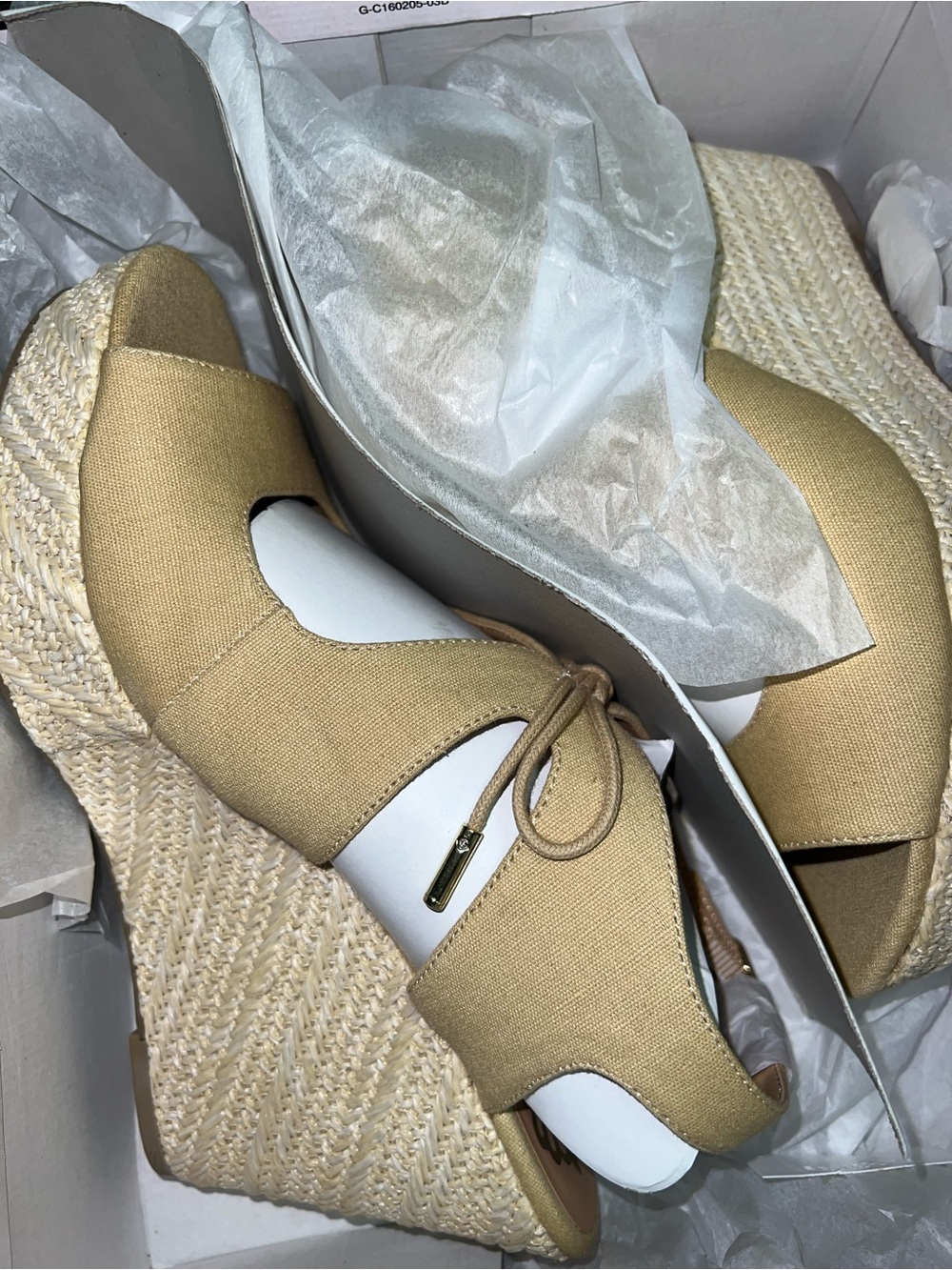 Fergie Beige Espadrille Wedge Sandals with Lace Tie